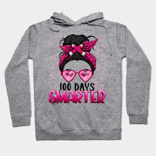 100 Days Smarter Girls Messy Bun Hair 100 Days Of School Hoodie